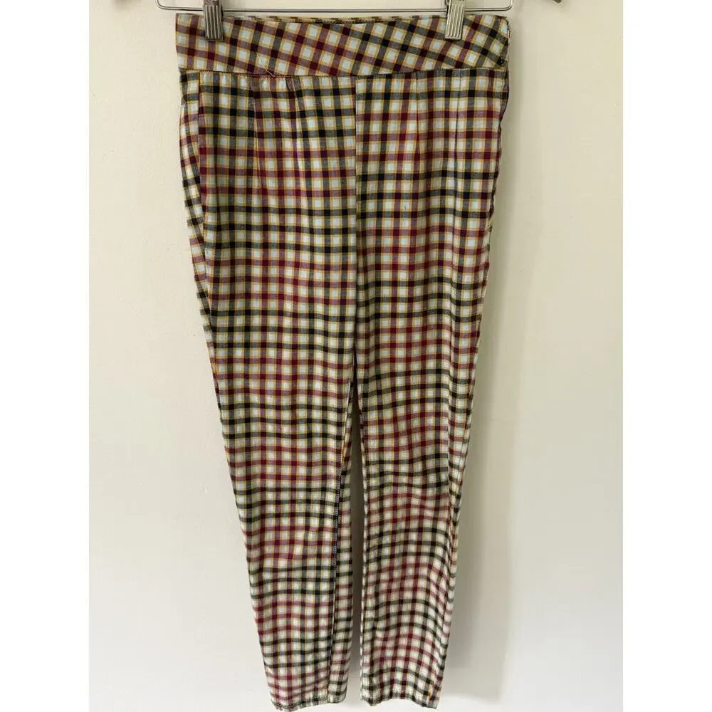 Free People Mint Ella Kick Plaid High Rise Ankle Skinny Trousers Womens Size 25